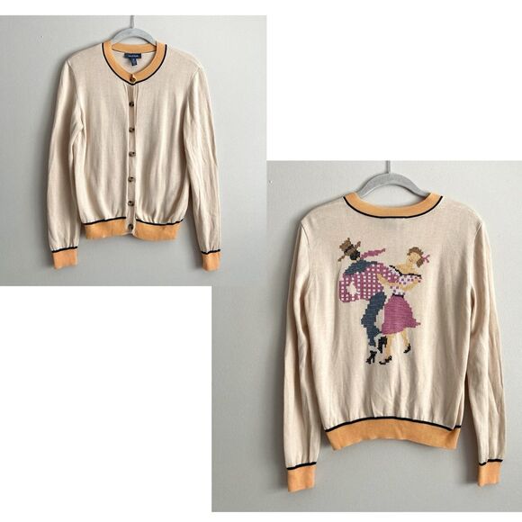 ModCloth Womens Dancing Embroidered Cardigan Sweater Size Medium Cotton Blend - Picture 1 of 10